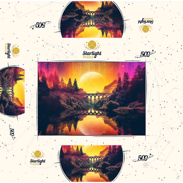 Surreal Bridge Over River with Giant Golden Moon 500 Jigsaw Puzzle box 3D Modell