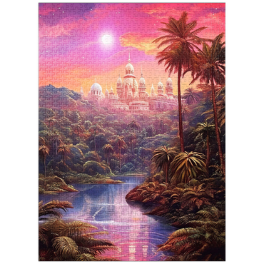 puzzleplate Majestic Palace in Lush Jungle Under a Mystic Moon 1000 Jigsaw Puzzle