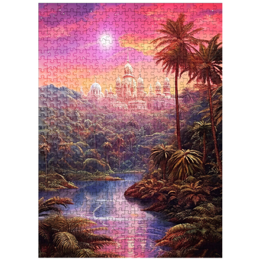 puzzleplate Majestic Palace in Lush Jungle Under a Mystic Moon 500 Jigsaw Puzzle