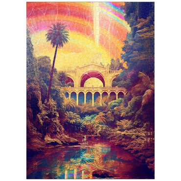 puzzleplate Enchanted Jungle Bridge with Radiant Rainbow Sky 1000 Jigsaw Puzzle