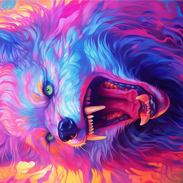 Fierce Multicolored Wolf with Fiery Expression 1000 Jigsaw Puzzle 3D Modell