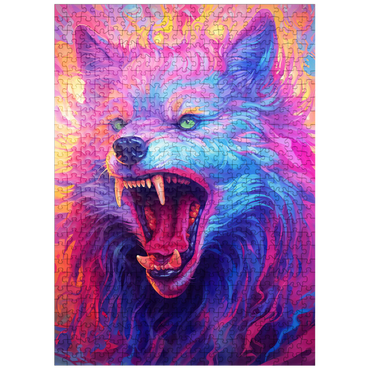 puzzleplate Fierce Multicolored Wolf with Fiery Expression 500 Jigsaw Puzzle
