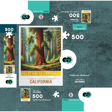 State Trees Series: California, California Redwood 500 Jigsaw Puzzle box 3D Modell