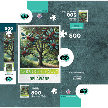 State Trees Series: Delaware, American Holly 500 Jigsaw Puzzle box 3D Modell