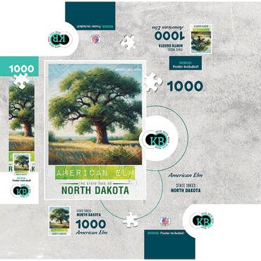 State Trees Series: North Dakota, American Elm 1000 Jigsaw Puzzle box 3D Modell