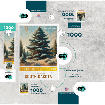 State Trees Series: South Dakota, Black Hills Spruce 1000 Jigsaw Puzzle box 3D Modell