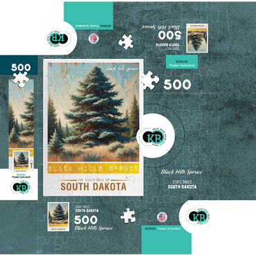 State Trees Series: South Dakota, Black Hills Spruce 500 Jigsaw Puzzle box 3D Modell