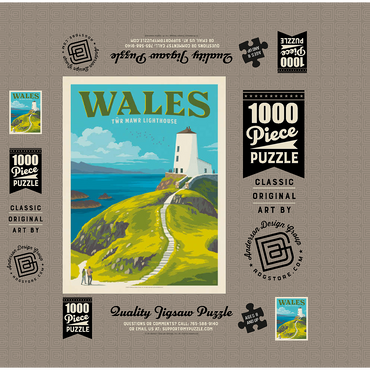 Wales: Tŵr Mawr Lighthouse, Vintage Poster 1000 Jigsaw Puzzle box 3D Modell