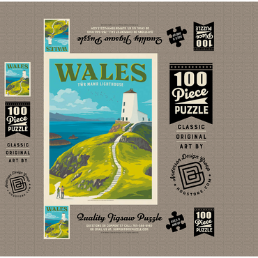 Wales: Tŵr Mawr Lighthouse, Vintage Poster 100 Jigsaw Puzzle box 3D Modell
