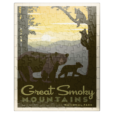 puzzleplate Great Smoky Mountains National Park: Mama Bear & Cubs 100 Jigsaw Puzzle