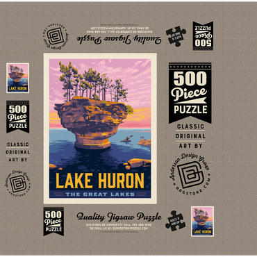 Great Lakes: Lake Huron, Vintage Poster 500 Jigsaw Puzzle box 3D Modell