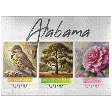 puzzleplate Alabama: Bird, Tree, Flower- State Symbols Collage Series 1000 Jigsaw Puzzle