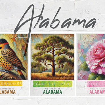 Alabama: Bird, Tree, Flower- State Symbols Collage Series 1000 Jigsaw Puzzle 3D Modell