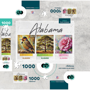 Alabama: Bird, Tree, Flower- State Symbols Collage Series 1000 Jigsaw Puzzle box 3D Modell