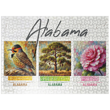 puzzleplate Alabama: Bird, Tree, Flower- State Symbols Collage Series 500 Jigsaw Puzzle
