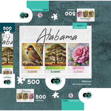 Alabama: Bird, Tree, Flower- State Symbols Collage Series 500 Jigsaw Puzzle box 3D Modell