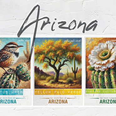 Arizona: Bird, Tree, Flower- State Symbols Collage Series 1000 Jigsaw Puzzle 3D Modell