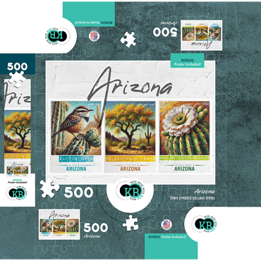 Arizona: Bird, Tree, Flower- State Symbols Collage Series 500 Jigsaw Puzzle box 3D Modell