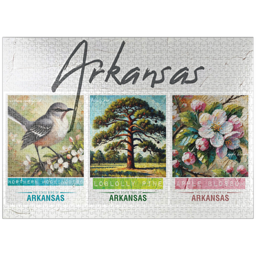 puzzleplate Arkansas: Bird, Tree, Flower- State Symbols Collage Series 1000 Jigsaw Puzzle