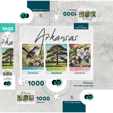 Arkansas: Bird, Tree, Flower- State Symbols Collage Series 1000 Jigsaw Puzzle box 3D Modell