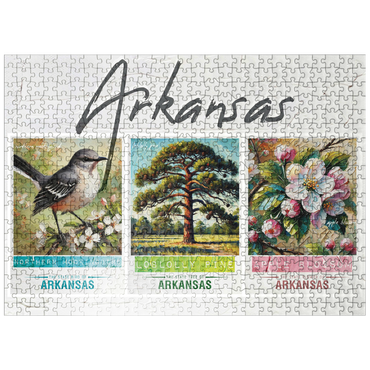 puzzleplate Arkansas: Bird, Tree, Flower- State Symbols Collage Series 500 Jigsaw Puzzle