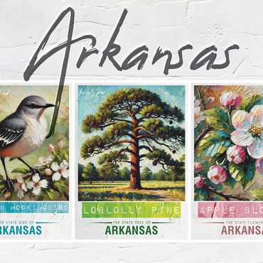 Arkansas: Bird, Tree, Flower- State Symbols Collage Series 500 Jigsaw Puzzle 3D Modell
