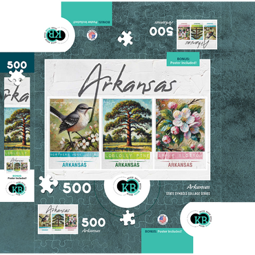 Arkansas: Bird, Tree, Flower- State Symbols Collage Series 500 Jigsaw Puzzle box 3D Modell