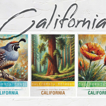California: Bird, Tree, Flower- State Symbols Collage Series 1000 Jigsaw Puzzle 3D Modell