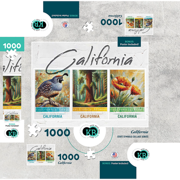 California: Bird, Tree, Flower- State Symbols Collage Series 1000 Jigsaw Puzzle box 3D Modell
