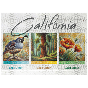 puzzleplate California: Bird, Tree, Flower- State Symbols Collage Series 500 Jigsaw Puzzle