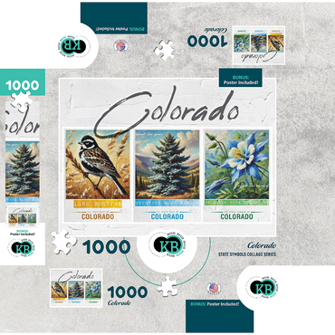 Colorado: Bird, Tree, Flower- State Symbols Collage Series 1000 Jigsaw Puzzle box 3D Modell