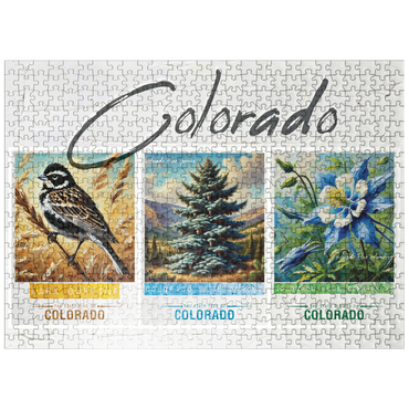 puzzleplate Colorado: Bird, Tree, Flower- State Symbols Collage Series 500 Jigsaw Puzzle