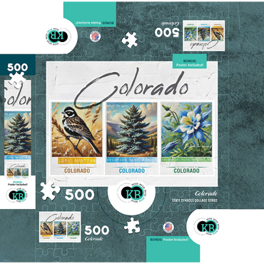 Colorado: Bird, Tree, Flower- State Symbols Collage Series 500 Jigsaw Puzzle box 3D Modell