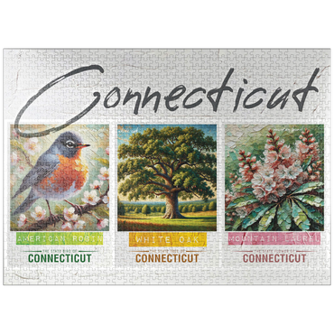 puzzleplate Connecticut: Bird, Tree, Flower- State Symbols Collage Series 1000 Jigsaw Puzzle
