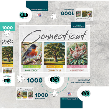 Connecticut: Bird, Tree, Flower- State Symbols Collage Series 1000 Jigsaw Puzzle box 3D Modell