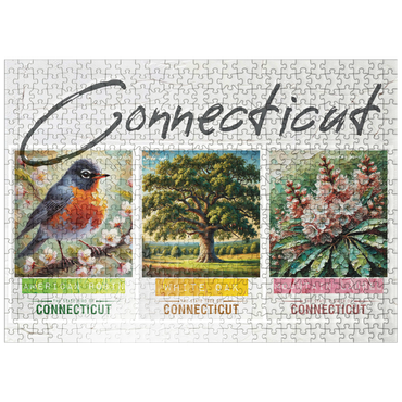 puzzleplate Connecticut: Bird, Tree, Flower- State Symbols Collage Series 500 Jigsaw Puzzle