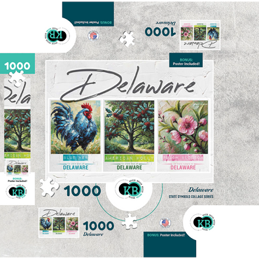 Delaware: Bird, Tree, Flower- State Symbols Collage Series 1000 Jigsaw Puzzle box 3D Modell
