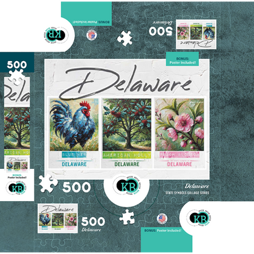Delaware: Bird, Tree, Flower- State Symbols Collage Series 500 Jigsaw Puzzle box 3D Modell