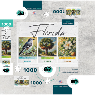 Florida: Bird, Tree, Flower- State Symbols Collage Series 1000 Jigsaw Puzzle box 3D Modell