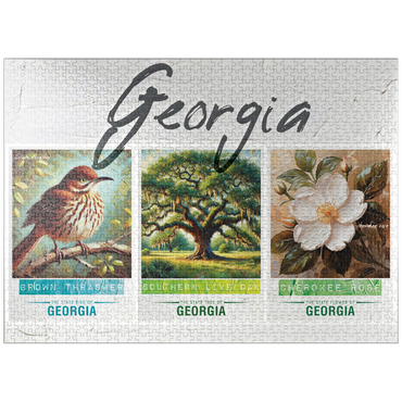 puzzleplate Georgia: Bird, Tree, Flower- State Symbols Collage Series 1000 Jigsaw Puzzle
