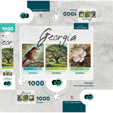 Georgia: Bird, Tree, Flower- State Symbols Collage Series 1000 Jigsaw Puzzle box 3D Modell