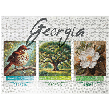 puzzleplate Georgia: Bird, Tree, Flower- State Symbols Collage Series 500 Jigsaw Puzzle