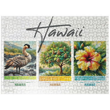 puzzleplate Hawaii: Bird, Tree, Flower- State Symbols Collage Series 500 Jigsaw Puzzle
