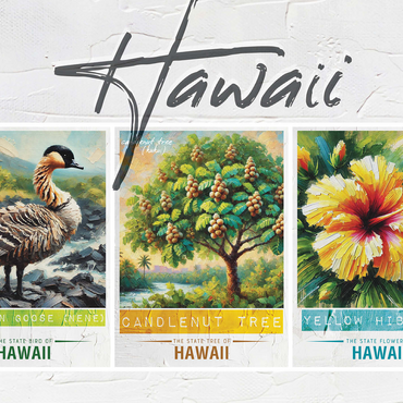 Hawaii: Bird, Tree, Flower- State Symbols Collage Series 500 Jigsaw Puzzle 3D Modell