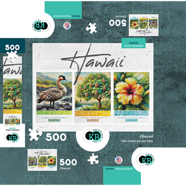 Hawaii: Bird, Tree, Flower- State Symbols Collage Series 500 Jigsaw Puzzle box 3D Modell