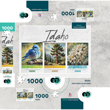 Idaho: Bird, Tree, Flower- State Symbols Collage Series 1000 Jigsaw Puzzle box 3D Modell