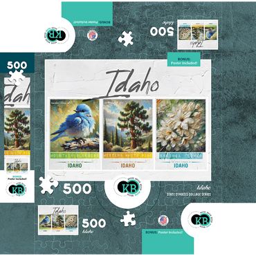 Idaho: Bird, Tree, Flower- State Symbols Collage Series 500 Jigsaw Puzzle box 3D Modell