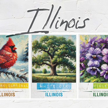 Illinois: Bird, Tree, Flower- State Symbols Collage Series 1000 Jigsaw Puzzle 3D Modell