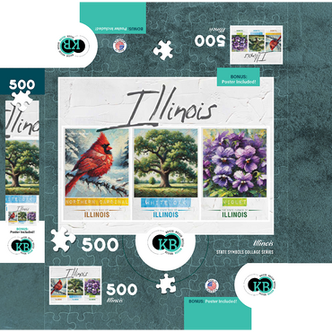 Illinois: Bird, Tree, Flower- State Symbols Collage Series 500 Jigsaw Puzzle box 3D Modell