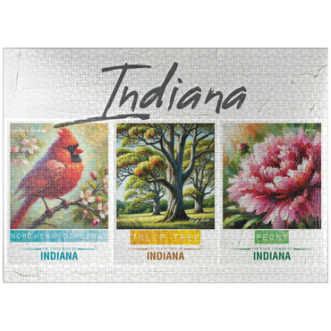 puzzleplate Indiana: Bird, Tree, Flower- State Symbols Collage Series 1000 Jigsaw Puzzle